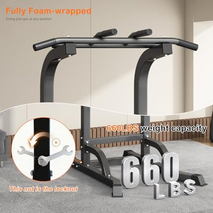 Power Tower Pull Up Bar and Dip Station, Multi-Function Home Gym, Strength Training Fitness Equipment, Height Adjustable - color: Black-02