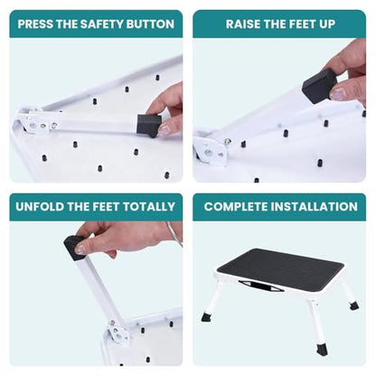 OLIXIS Foldable Step Stool, 330lbs Capacity Sturdy Metal Foldable Stool - size: 1 Pack