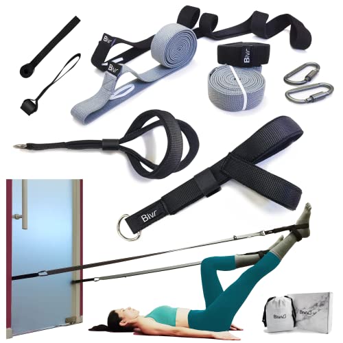 Portable Pilates Home Kit - Home Workout Equipment with Designed Pilates Loop Straps, Fabric Long Resistance Exercise Bands, Door Anchors and Aluminum Carabiners for Working Out as in Reformer