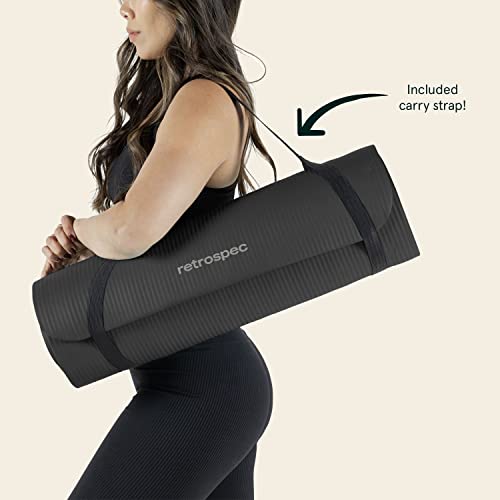Retrospec Solana Yoga Mat 1" Thick w/Nylon Strap for Men & Women - Non Slip Exercise Mat for Home Yoga, Pilates, Stretching, Floor & Fitness Workouts