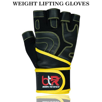 Premium Cowhide Leather Weight Lifting Gloves - Fingerless, Padded, Long Wrist Support, Gym Workout, Powerlifting, Bodybuilding, Fitness, Unisex Design for Men & Women
