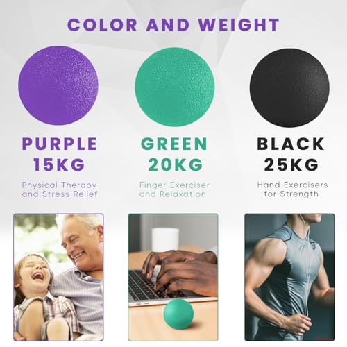 3 Pack Stress Balls for Adults, Hand Strengthening Devices Exercise Balls Physical Therapy Ball, Squeeze Balls for Hand Therapy, Hand Exerciser for Hand Finger Forearm Wrist Training and Relax