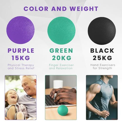 3 Pack Stress Balls for Adults, Hand Strengthening Devices Exercise Balls Physical Therapy Ball, Squeeze Balls for Hand Therapy, Hand Exerciser for Hand Finger Forearm Wrist Training and Relax