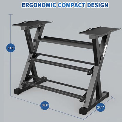 BEKING 3 Tier Dumbbell Rack,1000LB Capacity Weight Storage Rack for Home Gym Fitness,Multifunctional Free Weight Organizer Stand for Dumbbells, Kettlebells,Compact Design Save Floor Space