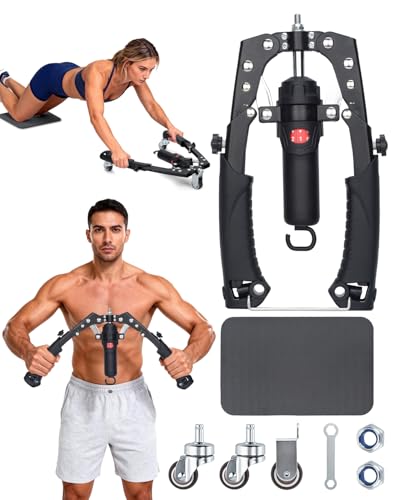 Abahub Twister Arm Exerciser, Hydraulic Power Chest Expander Max 440 LBS - color: Black, size: With Wheels