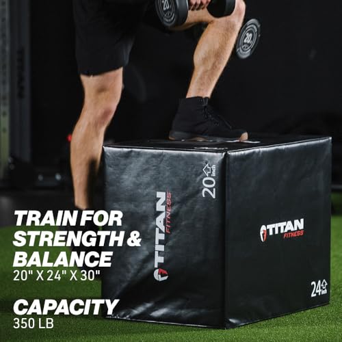 Titan Fitness Soft Foam Plyometric Jump Box, 20in 24in 30in, Pro-Duty Foam Plyo Box, Step Up Exercise Platform, Box Squat, Step-Up, Box Jumps for Home Garage Gym Training