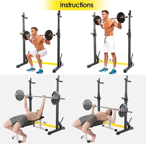 Arlopu Squat Rack Stand, Bench Press Rack, Barbell Rack, Adjustable Dumbbell Rack, Multi-Function Weight Lifting Home Gym, Fitness Exercise Equipment with Storages, Strength Training, for Beginners and Professional Use, 570lbs