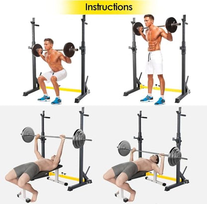 Arlopu Squat Rack Stand, Bench Press Rack, Barbell Rack, Adjustable Dumbbell Rack, Multi-Function Weight Lifting Home Gym, Fitness Exercise Equipment with Storages, Strength Training, for Beginners and Professional Use, 570lbs