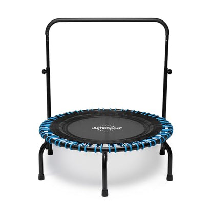 JumSport 350 Series 39" Trampoline & Handle Bar Bundle, 30 Adjustable Bungees, Stable No-Tip Arched Legs, & 60 Day Trial Streaming Video & DVD, Teal