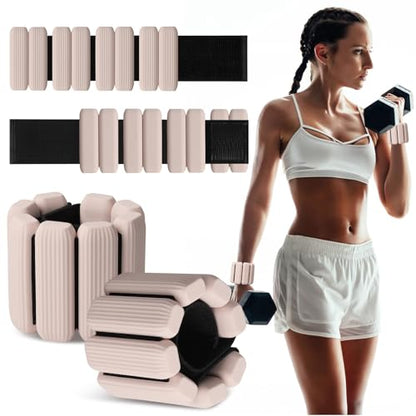 Wrist Weights Set of 2, Wearable Wrist Ankle Weights for Women & Men, Silicone Weighted Bangles Adjustable Arm and Leg Weights for Walking Yoga Pilates Running Dance Gym 2lb