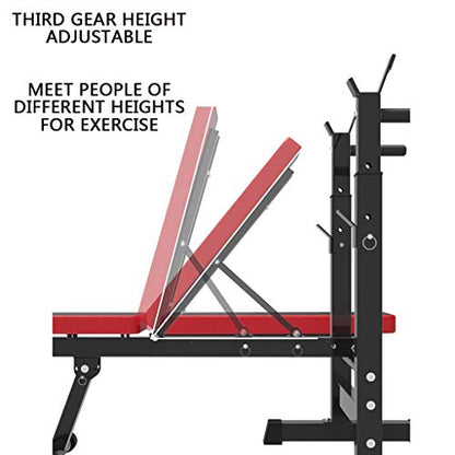 Dip Stands Weightlifting Bed Household Folding Weightlifting Bed Bench Press Rack Multifunctional Barbell Rack Small Professional Training Bed Dumbbell Stool Fitness Equipment ，Black-58x38x80~105cm