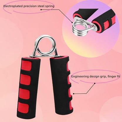 Grip Strengthener Set - 2 Soft Foam Hand Exercisers for Arthritis Relief, Carpal Tunnel & Strength Training | Portable Hand Grip for Men/Women, Home/Office/Travel | Rehab, Tendonitis, Stress Relief - color: red-black
