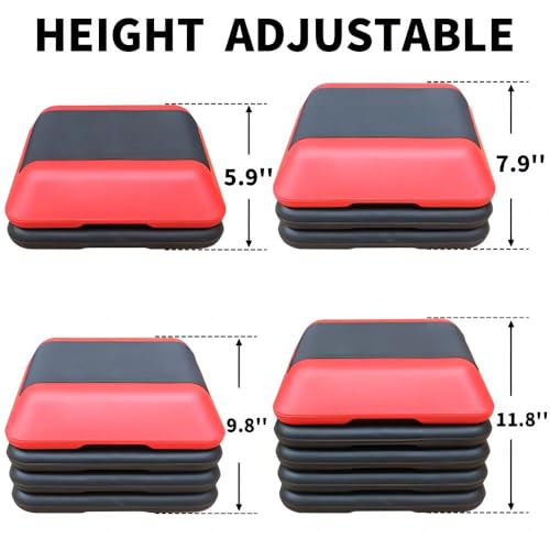 16"x16" Adjustable High Step Aerobic Platform With 4 Risers, Height-Adjustable Step Aerobics Platform For Home Gym Exercise Fitness Workout Black+Red As shown One size