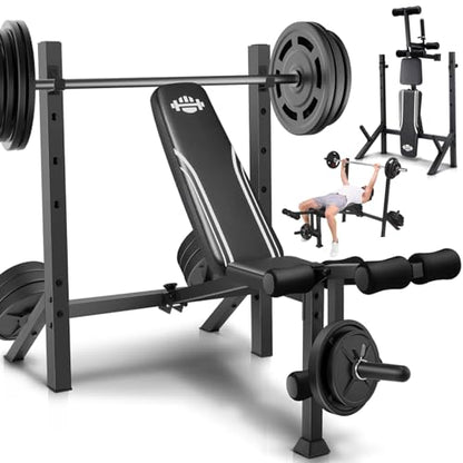 OPPSDECOR 900 LBS Weight Bench Set with Squat Rack, Adjustable Bench Press Set with Leg Extension and Leg Curl, Foldable Flat/Incline/Decline Workout Bench for Home Gym
