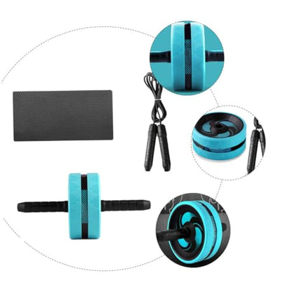 Ab Roller Wheel Exercise Kit with Knee Pad and Jump Rope, Blue Fitness Roller Wheel for Abdominal Exercise and Core Strength Training at Home