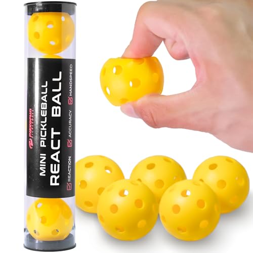 PIKKOFUN React Mini Pickleball Balls - 5 Pack Quiet Training Balls for Improve Hand Speed, Paddle Control and Accuracy - color: Yellow
