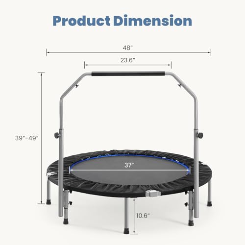 Trampoline, Portable Foldable Trampoline in-Home Mini Rebounder, Exercise Trampoline for Adults, 40" Max Load 330lbs (40" Black Adjustable Foam Handle)