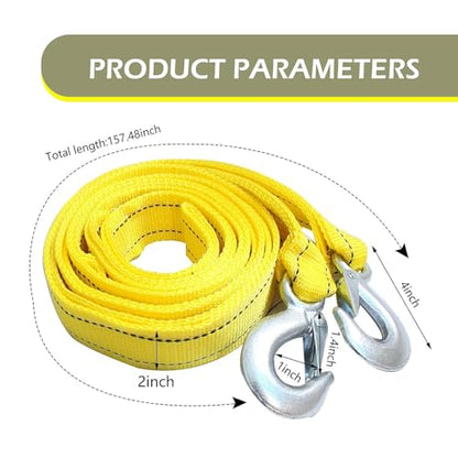 Car Tow Strap with Hooks, 20Ft Nylon Emergency Recovery Towing Strap, 30000 lbs Heavy Duty Reflective Tow Rope with Forged D-Ring Hooks, Cars Trucks Boat Emergency Accessories (Yellow)