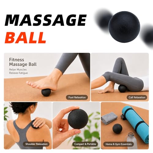 5 in 1 Foam Roller Set with Trigger Point Foam Roller, Massage Roller, Massage Ball and Stretching Strap for Physical Therapy, Muscle Recovery, Yoga, Pilates and Home Workout, Black