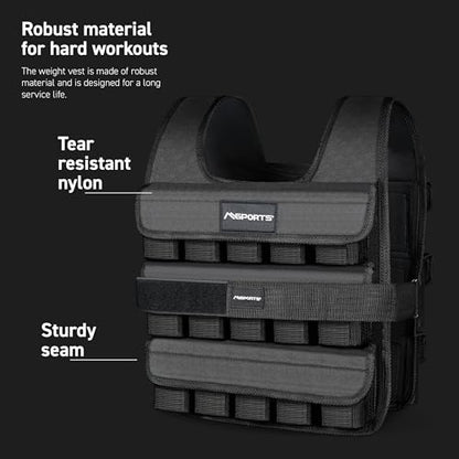 MSPORTS Weighted Vest Premium for Women & Men – Adjustable 11–65 lb, Running Vest, Walking Weight Vest, Tactical Style Training Vest for CrossFit, Strength, Cardio & Home Workouts - size: 35 lb