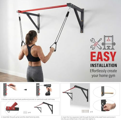 Wall Mounted Pull Up Bar, Heavy Duty Chin Up Bar Wall Mount for Home Gym Workout 500 lbs Weight Capacity Multi-Grip Strength Training Pull-Up Bars for Garage Gym