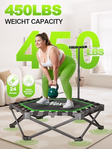 Mini Trampoline for Adults, 42" Foldable Fitness Rebounder with Adjustable T-Bar, 450lb Capacity, Non-Slip Pad for Home Gym Workout