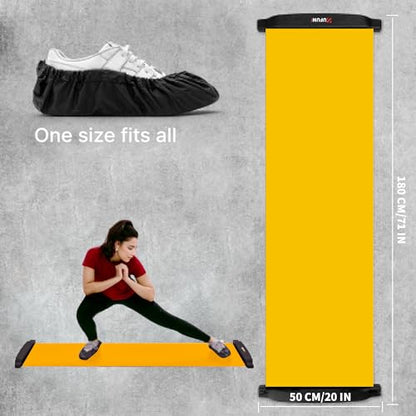 Slide Board(71"L x 20"W),Balance Workout Sliders with End Stops,Exercise Slide Board With 1 Mesh Carrying Bag,2 Sets of Shoes Booties for Beginners and Pros