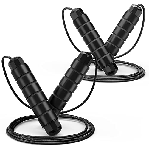 Jump Rope, Tangle-Free Rapid Speed Jumping Rope Cable with Ball Bearings for Women, Men, and Kids, Adjustable Steel Jump Rope with Foam Handles for Home Gym Exercise Fitness Workout Equipment & Slim Body - color: Black+Black