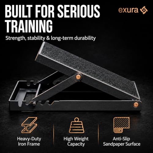 EXURA Slant Board for Calf Stretching & Plantar Fasciitis Relief, Adjustable Wide Metal Squat Wedge, Calf Stretcher for ATG Training, Knees Over Toes & Physical Therapy