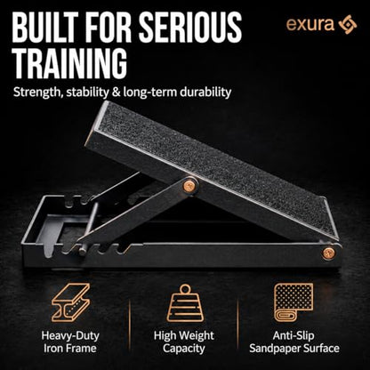 EXURA Slant Board for Calf Stretching & Plantar Fasciitis Relief, Adjustable Wide Metal Squat Wedge, Calf Stretcher for ATG Training, Knees Over Toes & Physical Therapy