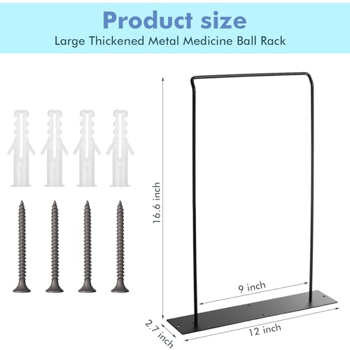 Threan Metal Medicine Ball Rack Wall Mounted 16.6'' Large Yoga Storage Ball Rack Thickened Black Sport Exercise Equipment Holder for Home Gyms Studios Space