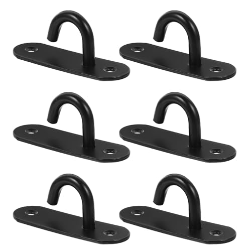 KESYOO 6pcs Stainless Steel Resistance Band Wall Anchors Set with Large Black Eye Bolts for Strength Training Home Gym Workout and Yoga Strap Mount