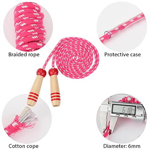 Jump Rope Kids, 7ft Adjustable Cotton Skipping Rope with Wooden Handle for Boys and Girls Fitness Outdoor Exercise - style: Red