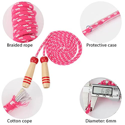 Jump Rope Kids, 7ft Adjustable Cotton Skipping Rope with Wooden Handle for Boys and Girls Fitness Outdoor Exercise - style: Red