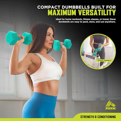 RBX Vinyl Coated Hand Weight Dumbbell Set - Hex Shaped, Roll Free for Body Building/Sculpting/Strength Training Exercise, (Set of 2) - color: Mint, size: 2lb
