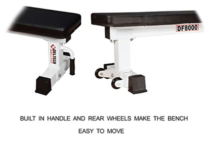 DF8000 Heavy Duty Flat Exercise Bench – 1000 LBS Capacity – White Exercise Bench Fitness Station for Strength Training- Dumbbell Training by Deltech Fitness