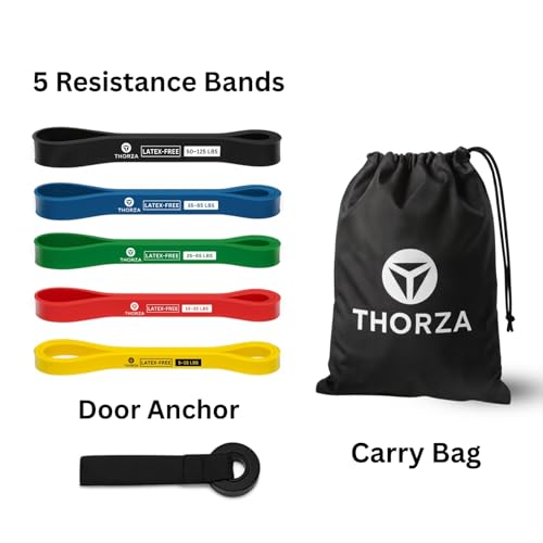 Resistance Bands Set – 5 Stackable Levels Up to 150 lbs, Workout Bands with Handles, Door Anchor & Carry Bag, Latex-Free TPE Exercise Bands – Full Body Home Gym (7-Piece Set)