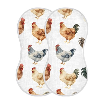 Hen and Rooster Muslin Burp Cloths 1 Pack - Extra Large 22"x11", 4-Layer Soft Absorbent Cotton, Waterproof Backing, Baby Drool Rags for Newborn