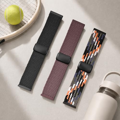 Magnetic Braided Compatible with Fitbit Versa 4 Bands for Women/Versa 3/Sense/Sense 2 Bands, Soft Stretchy Sport Strap Woven Loop Elastic Nylon Wristbands Men