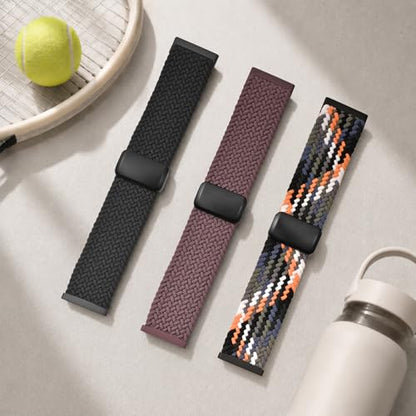 Magnetic Braided Compatible with Fitbit Versa 4 Bands for Women/Versa 3/Sense/Sense 2 Bands, Soft Stretchy Sport Strap Woven Loop Elastic Nylon Wristbands Men