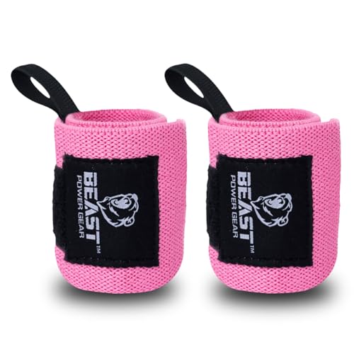 Improved Lifting Support & Stability - Gym Wrist Wraps for Weightlifting 14" Premium Quality Hand Wraps with Thumb Loop - Weight Lifting Wrist Wraps for Pain & Support - color: Pink