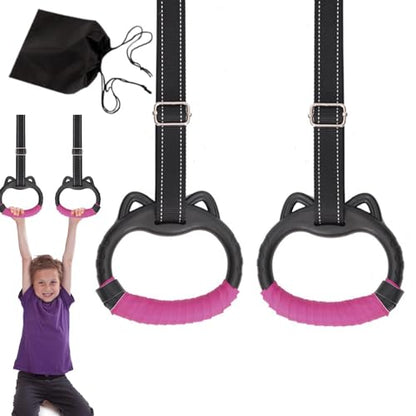 Gymnastics Rings Set for Kids, Professional Children's Trapeze Bar Pull Up Rings with Straps Playground Home Gym Ring with Drawstring Bag for Physical Training