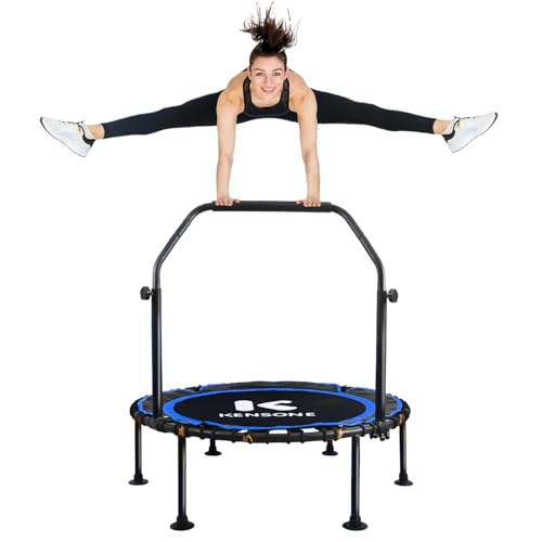 40/48" Foldable Rebounder Trampoline for Adults with Bungee, 450/550 LBS Quiet Indoor Mini Trampoline for Adults Fitness, Gym Workout, Home Exercise - color: Blue, size: 40" U-Bar