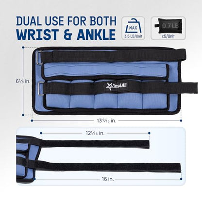 Yes4All Adjustable Wrist & Ankle Weights 3.5/5 LB Pair, Leg Weights for Women & Men, Weighted Arm Bands with Removable Sandbags for Fitness, Pilates, Walking, Strength Training - Versatile Colors - color: Blue, style: 3.5LB x 2