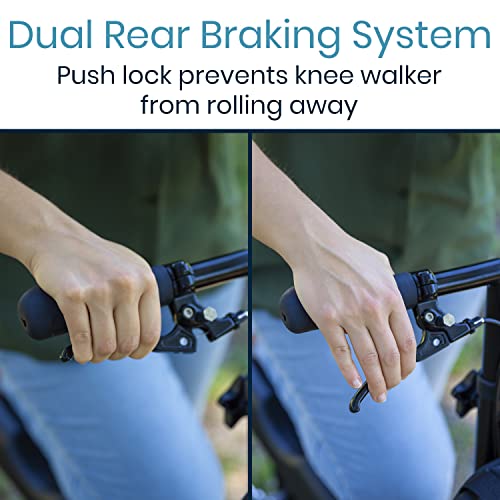 Vive Mobility All Terrain Knee Scooter Walker for Foot Injuries - Adult Broken Leg Crutch Cart Roller for Surgery, Broken Foot, Ankle Injury - Kneeling Rolling Steerable Seated Wheel Scooter Aid - color: Black