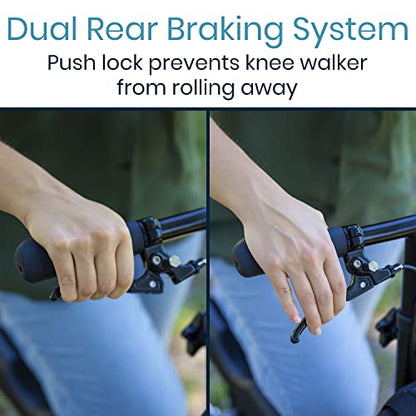 Vive Mobility All Terrain Knee Scooter Walker for Foot Injuries - Adult Broken Leg Crutch Cart Roller for Surgery, Broken Foot, Ankle Injury - Kneeling Rolling Steerable Seated Wheel Scooter Aid - color: Black