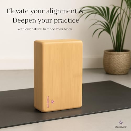 Yogikuti Bamboo Yoga Block | Premium Natural Wooden Support Block for Iyengar Yoga, Pilates & Stretching | Eco-Friendly, Non-Slip, Lightweight & Durable Yoga Prop for Balance, Flexibility & Alignment
