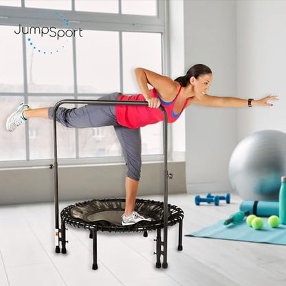 JumpSport 350 PRO Indoor Heavy Duty Lightweight 39-Inch Fitness Rebounder Adults Trampoline with Sporty Steel Handle Bar Accessory for Workouts, Black