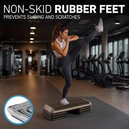 The Original STEP Exercise Step Platform, Health Club Size Stepper for Exercise at Home with 4 Stackable Risers for Height Adjustments