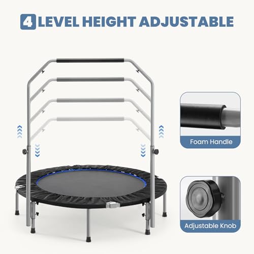Trampoline, Portable Foldable Trampoline in-Home Mini Rebounder, Exercise Trampoline for Adults, 40" Max Load 330lbs (40" Black Adjustable Foam Handle)
